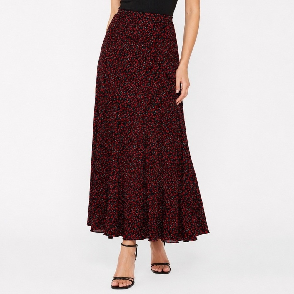 Skies are Blue Ginebra Maxi Skirt Black Red Floral Pleated Petite LP New